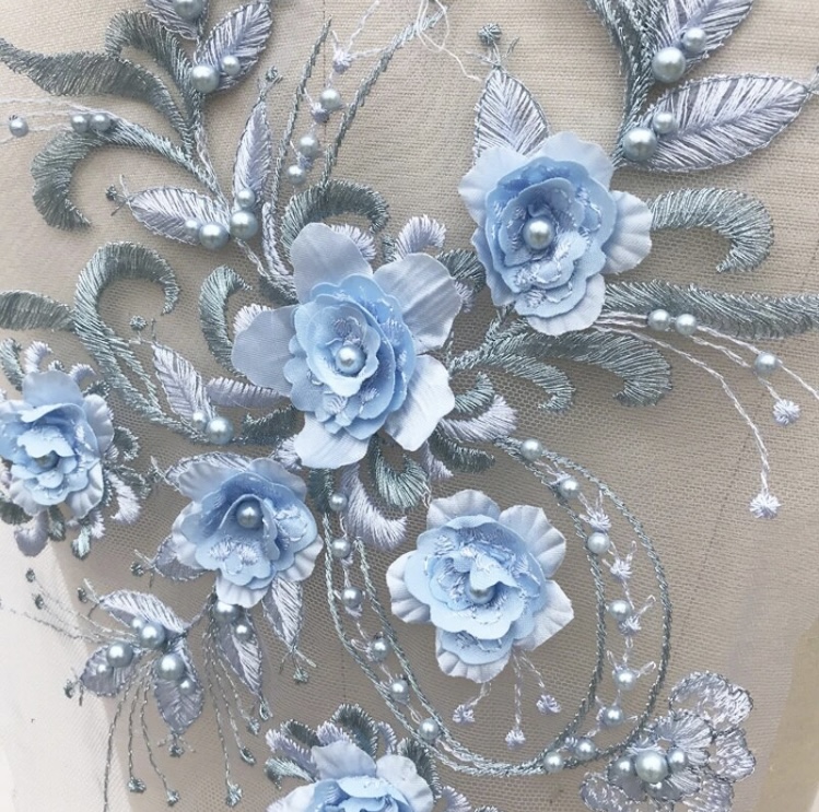 Blue and silver floral appliqué - Bespoke Dancewear
