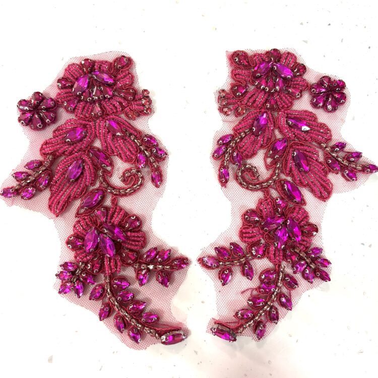 Fuchsia Rhinestone Sew-On Patch (7" x 3.5")