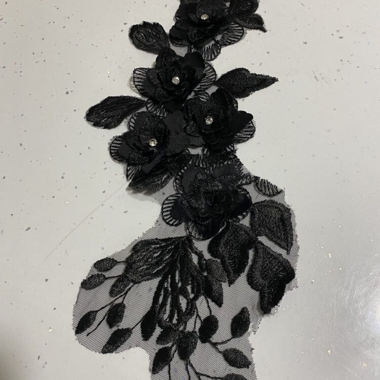Black Floral Appliqué Patch (13" x 6")