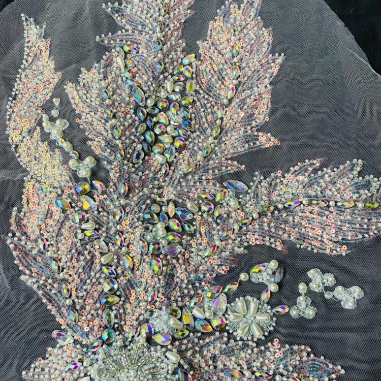 Large Leaf Sequin Patch - Pale Blue AB