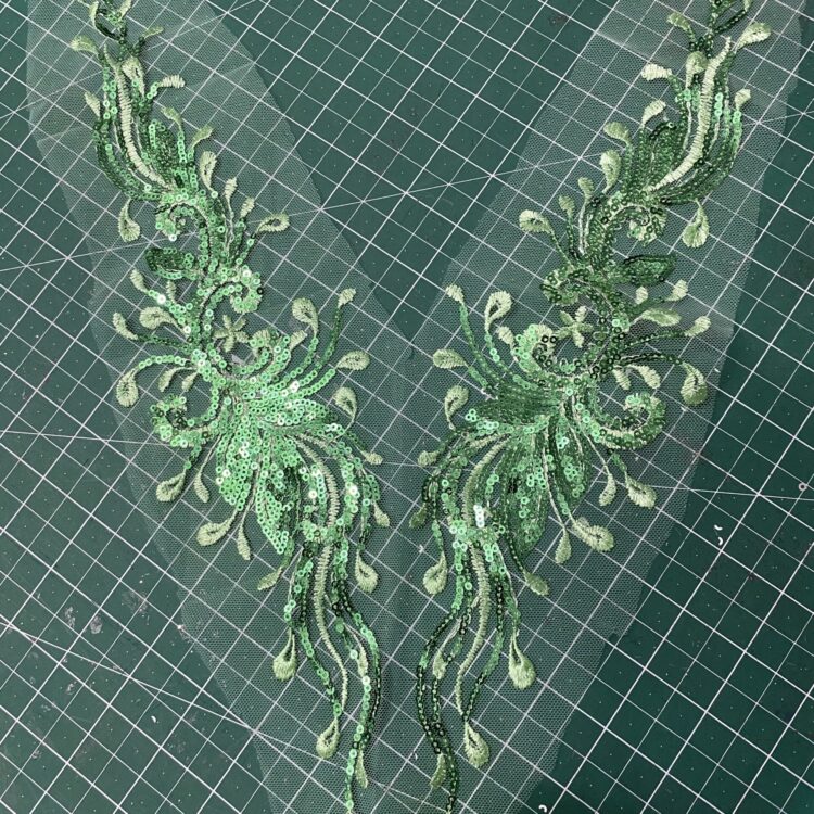 Pair of Sequin Appliqué Patches (41cm x 10cm Each) - Light Green