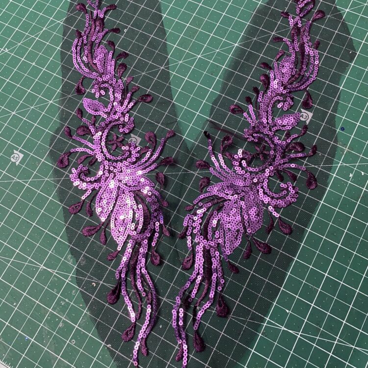 Pair of Sequin Appliqué Patches (41cm x 10cm Each) - Purple