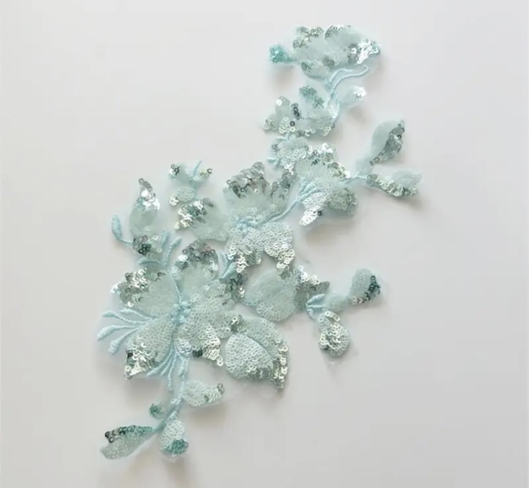 Sequin Sew-On Flower Vine (30cm x 15cm) - Minty - Bespoke Dancewear