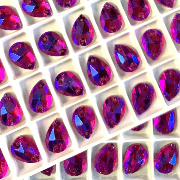 Pear Drop Flat Backs Sew-On - Fuchsia AB