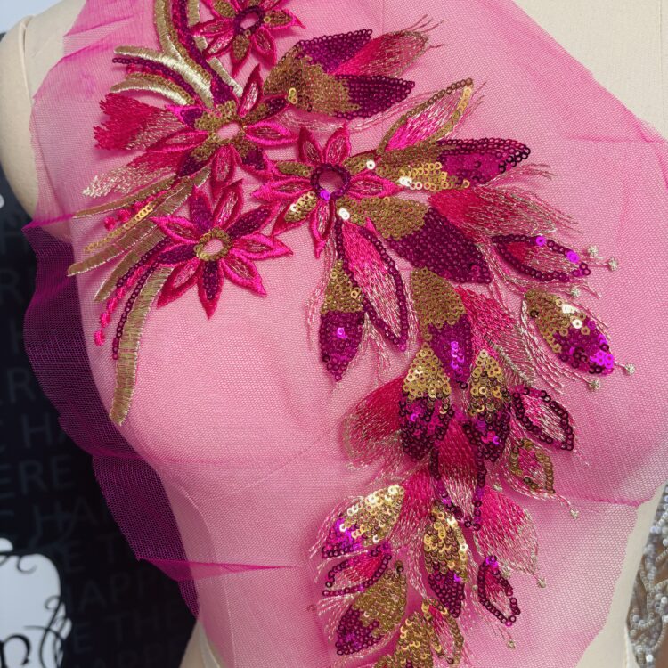 Jasmin sequin Applique 16" x 7.5" pink