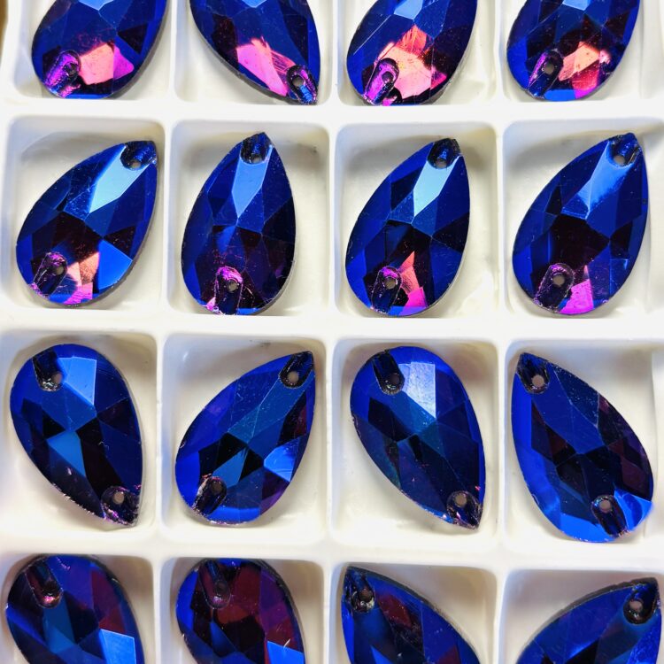 Pear Drop Sew on  Flat Backs - Sapphire AB- 13 x 22mm