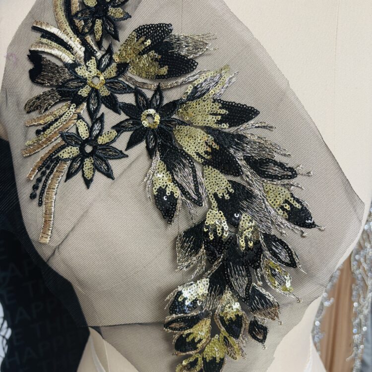 Jasmin Sequin Applique 16" x 7.5" black