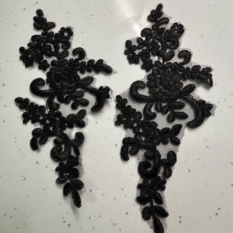 Black Guipure lace applique 9" x4"
