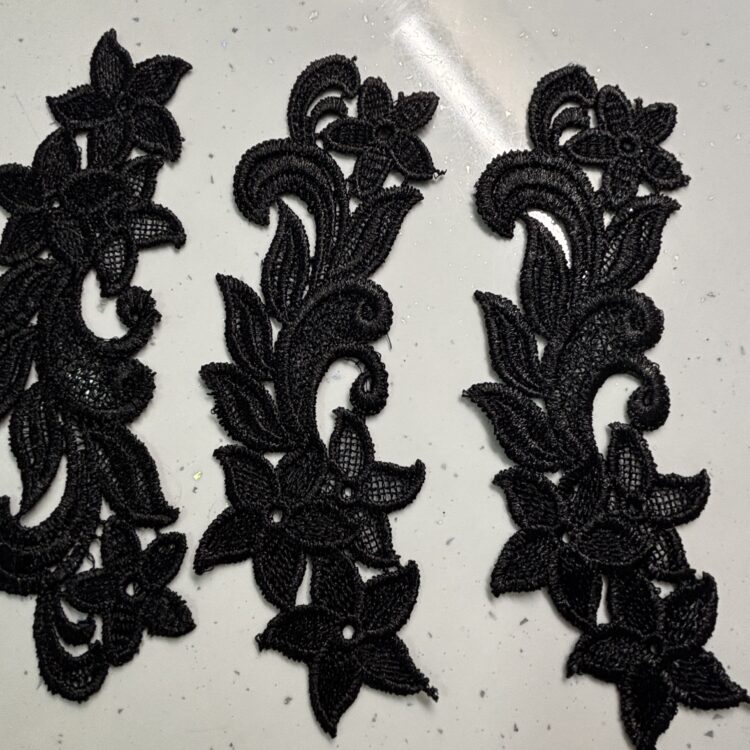 black  guipure lace patch 7" x 2" sold as a single