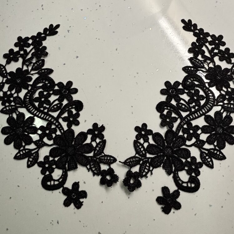 Black floral Applique sold as a pair