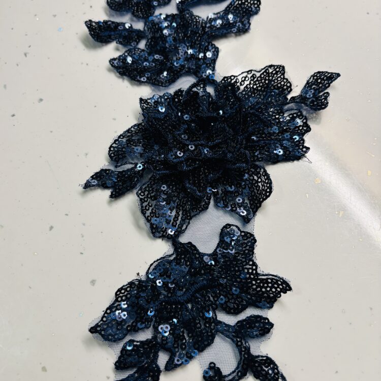 Navy Blue, 3D floral applique patch