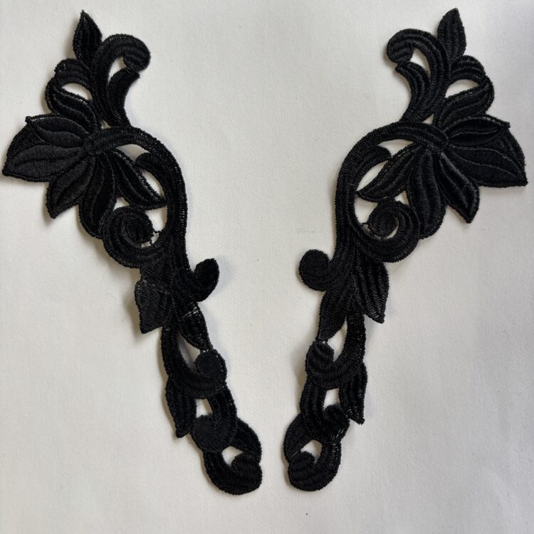pair of black applique patches 7" x 2"