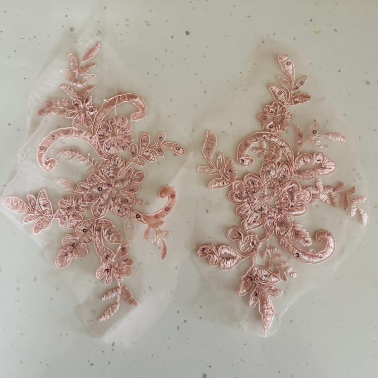 pink sequin applique patch 7.5" x 5" sold by the pair