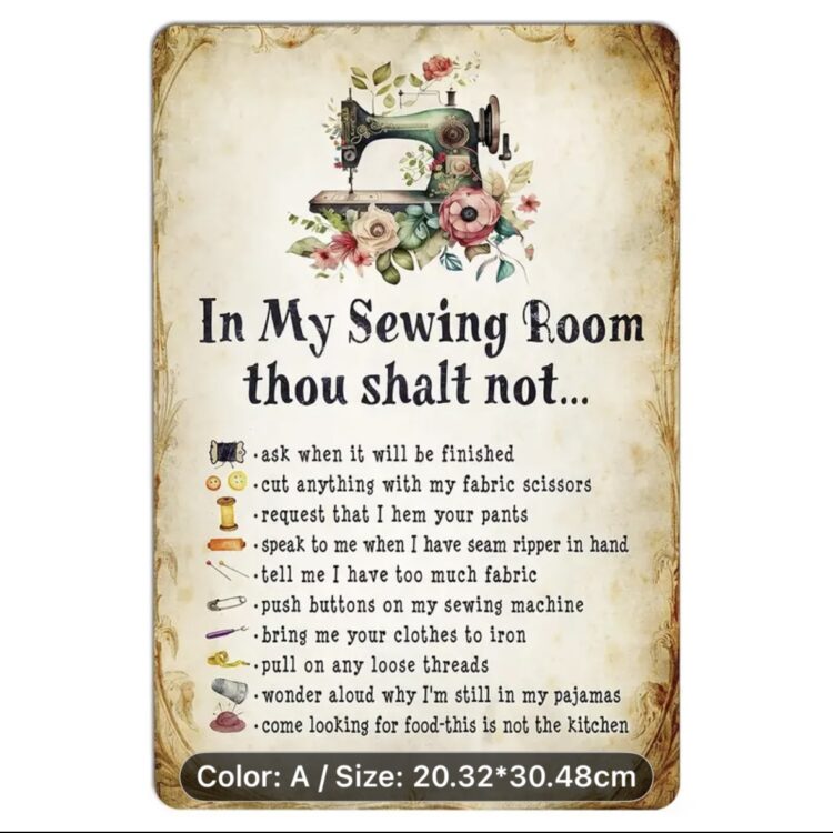Sewing room metal sign - 20.32 x 30.48cm