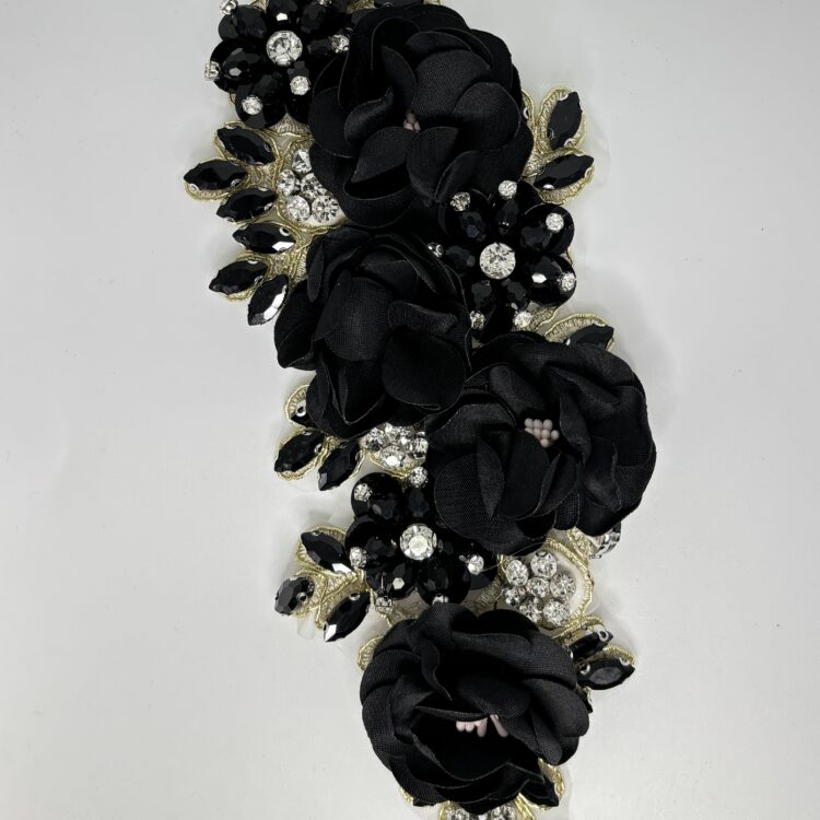 Crystal Beaded Flower - Black